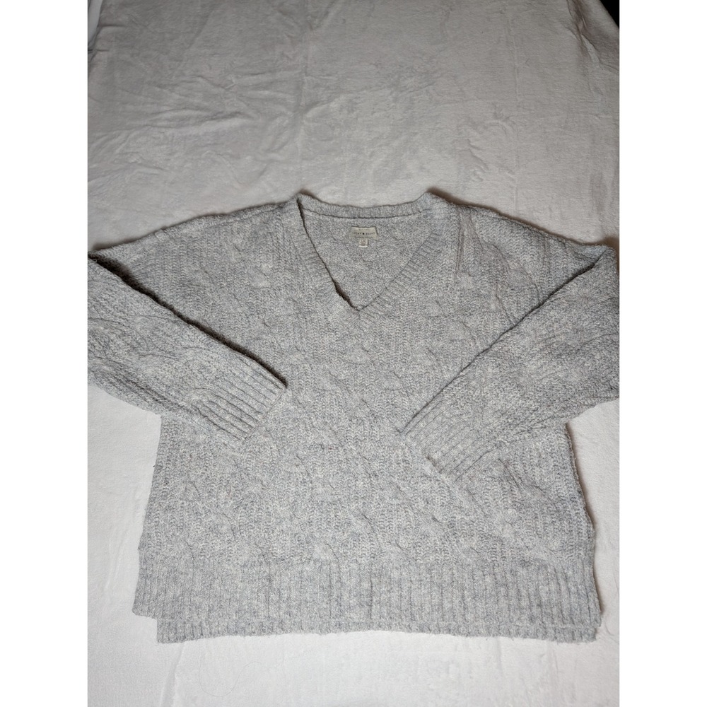 Lucky Brand Gray Cable Knit V Neck Sweater L/XL Cozy Grandpacore Pullover